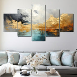 Gold and Teal Abstraction - NicheCanvas