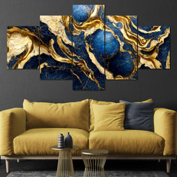 Luxury Abstract Marble in Gold & Blue - NicheCanvas