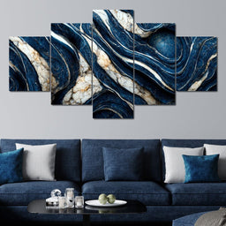 Luxury Abstract Marble in Blue, White & Black - NicheCanvas