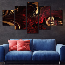 The Marble-Lux Collection: Dark Red & Vibrant Gold 15 - NicheCanvas
