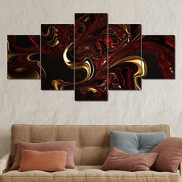 The Marble-Lux Collection: Dark Red & Vibrant Gold 14 - NicheCanvas