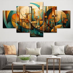 Divine Brushstrokes of Orange and Teal - NicheCanvas