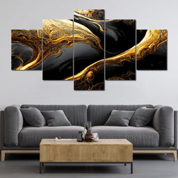 Luxury Abstract Marble in Black & Gold - NicheCanvas