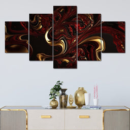 The Marble-Lux Collection: Dark Red & Vibrant Gold 14 - NicheCanvas