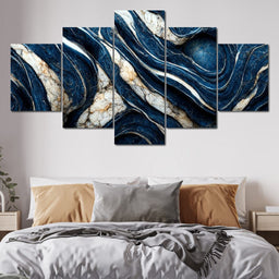 Luxury Abstract Marble in Blue, White & Black - NicheCanvas