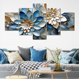 Floral Symphony in Blue & White - NicheCanvas