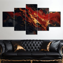 Red Gold and Black Abstraction - NicheCanvas