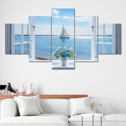 Azure Breeze Window View - NicheCanvas