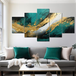 Emerald Currents with Gold - NicheCanvas