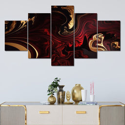 The Marble-Lux Collection: Dark Red & Vibrant Gold 15 - NicheCanvas