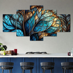 Mosaic Majesty in Beige and Sky Blue - NicheCanvas