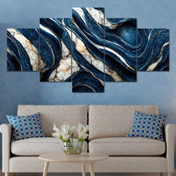 Luxury Abstract Marble in Blue, White & Black - NicheCanvas