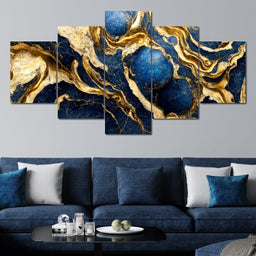 Luxury Abstract Marble in Gold & Blue - NicheCanvas
