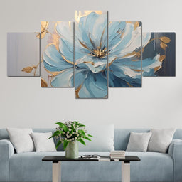 Golden Petals in Turquoise Bloom - NicheCanvas
