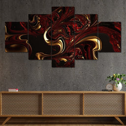 The Marble-Lux Collection: Dark Red & Vibrant Gold 14 - NicheCanvas