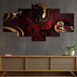 The Marble-Lux Collection: Dark Red & Vibrant Gold 15 - NicheCanvas