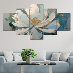 Turquoise Gold Flower in Bloom - NicheCanvas