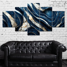 Luxury Abstract Marble in Blue, White & Black - NicheCanvas