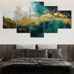 Emerald Tide with Golden Crest - NicheCanvas