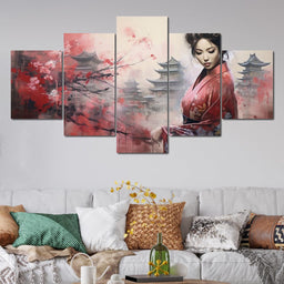 Geisha Amidst Blossoming Hues - NicheCanvas