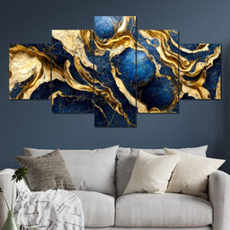 Luxury Abstract Marble in Gold & Blue - NicheCanvas