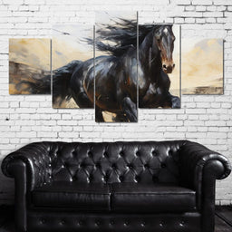 Stocky Black Horse - NicheCanvas