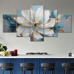Golden Bloom in Turquoise Dream - NicheCanvas