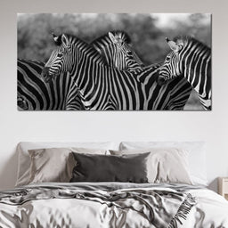 Zebra Herd in Black & White - NicheCanvas