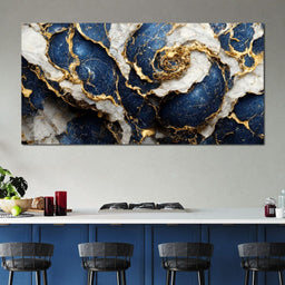 Luxury Abstract Marble in Blue, White & Gold - NicheCanvas
