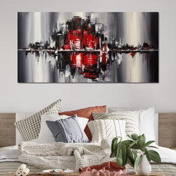 Red Black & Grey Skyline - NicheCanvas