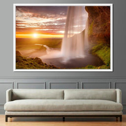 Sunset over Seljalandsfoss Waterfall - NicheCanvas