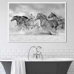 Black & White Horses Heard - NicheCanvas