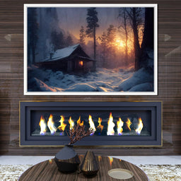 Warm Cabin Covered in Snow - NicheCanvas
