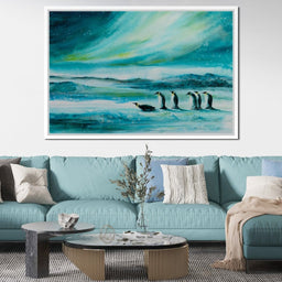 Penguins Under the Aurora Borealis - NicheCanvas