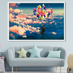 Flying with Colorful Balloons - NicheCanvas