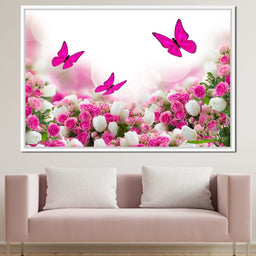 Pink Roses & Butterflies - NicheCanvas