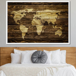 World Map - Oak Planks - NicheCanvas