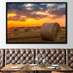 Hay Bales Sunset - NicheCanvas