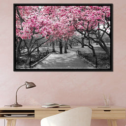 Pink Blossoms in Black and White - NicheCanvas