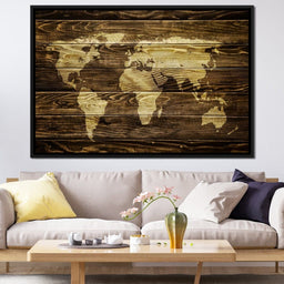 World Map - Oak Planks - NicheCanvas