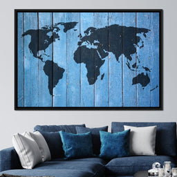 World Map - Blue Planks - NicheCanvas