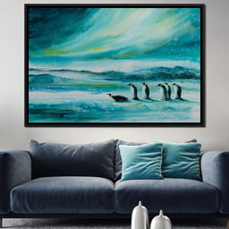 Penguins Under the Aurora Borealis - NicheCanvas