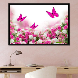 Pink Roses & Butterflies - NicheCanvas