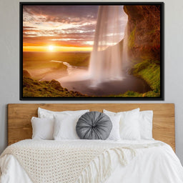 Sunset over Seljalandsfoss Waterfall - NicheCanvas