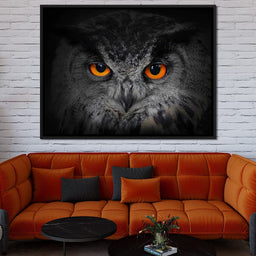 Black & White Owl with Orange Eyes - NicheCanvas