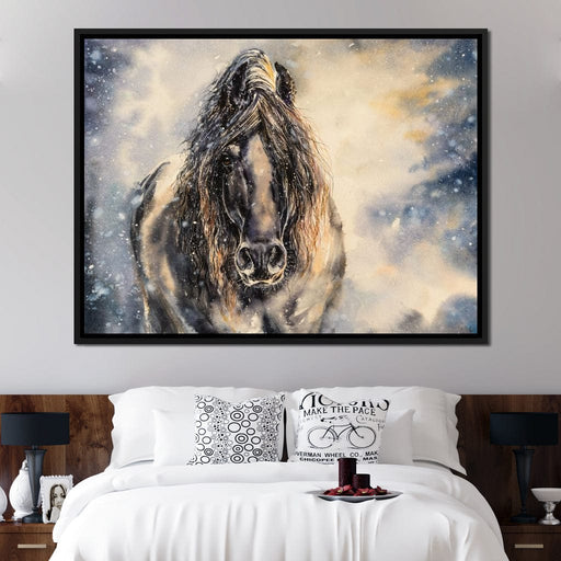 Black Horse in Winter Canvas Print
