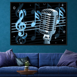 Vintage Microphone & Blue Notes - NicheCanvas