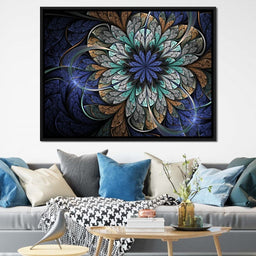 Blue and Gold Fractal Flower - NicheCanvas