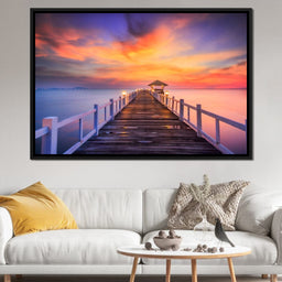 Celebrated Pier Pink Sunset - NicheCanvas