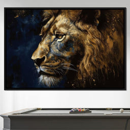 Golden Lion on Blue Background - NicheCanvas